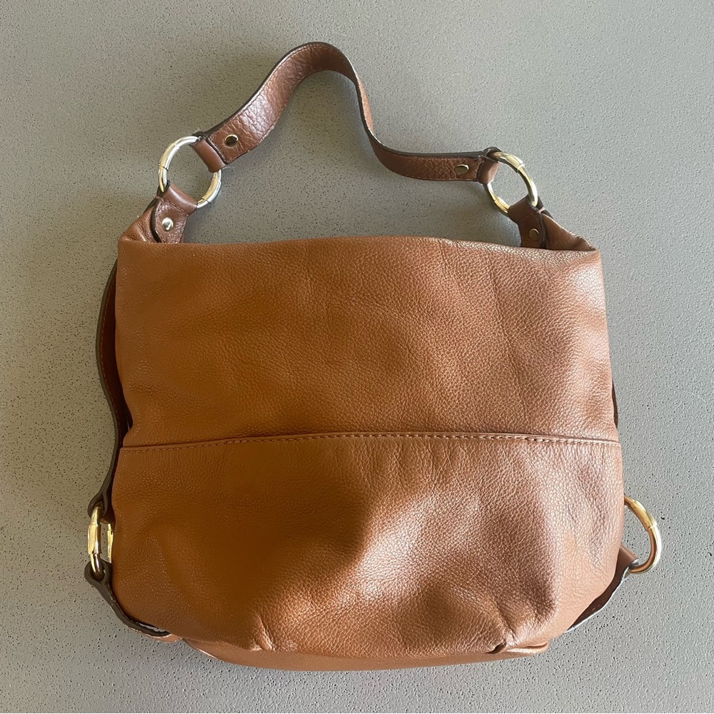 Michael Kors Tan Pebbled Leather Shoulder Bag w/ Gold MK Logo - Picture 3 of 6
